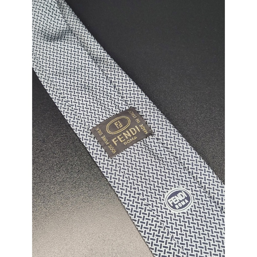 Fendi Roma Silk Necktie Light Blue Navy Geometric Bergdorf Goodman Italy